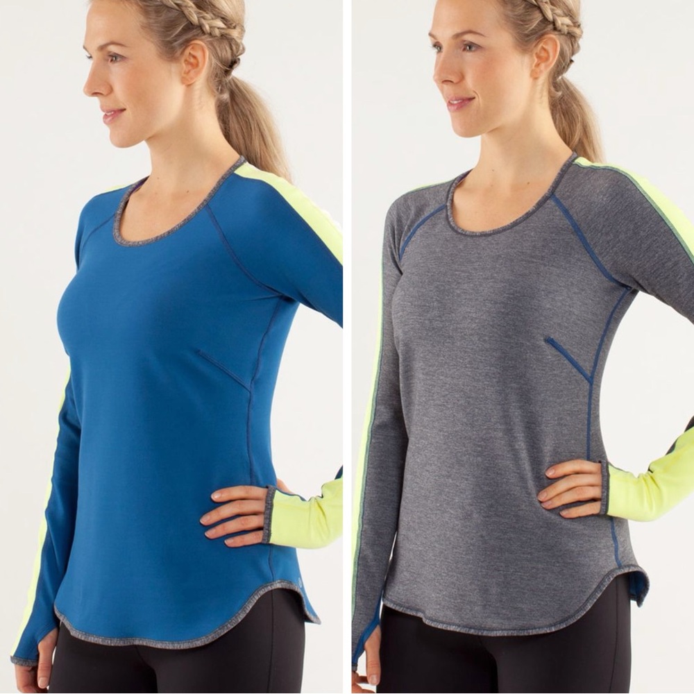 Lululemon Woman Blue Gray Reversible Runder Under Long Sleeve Top XL Activewear